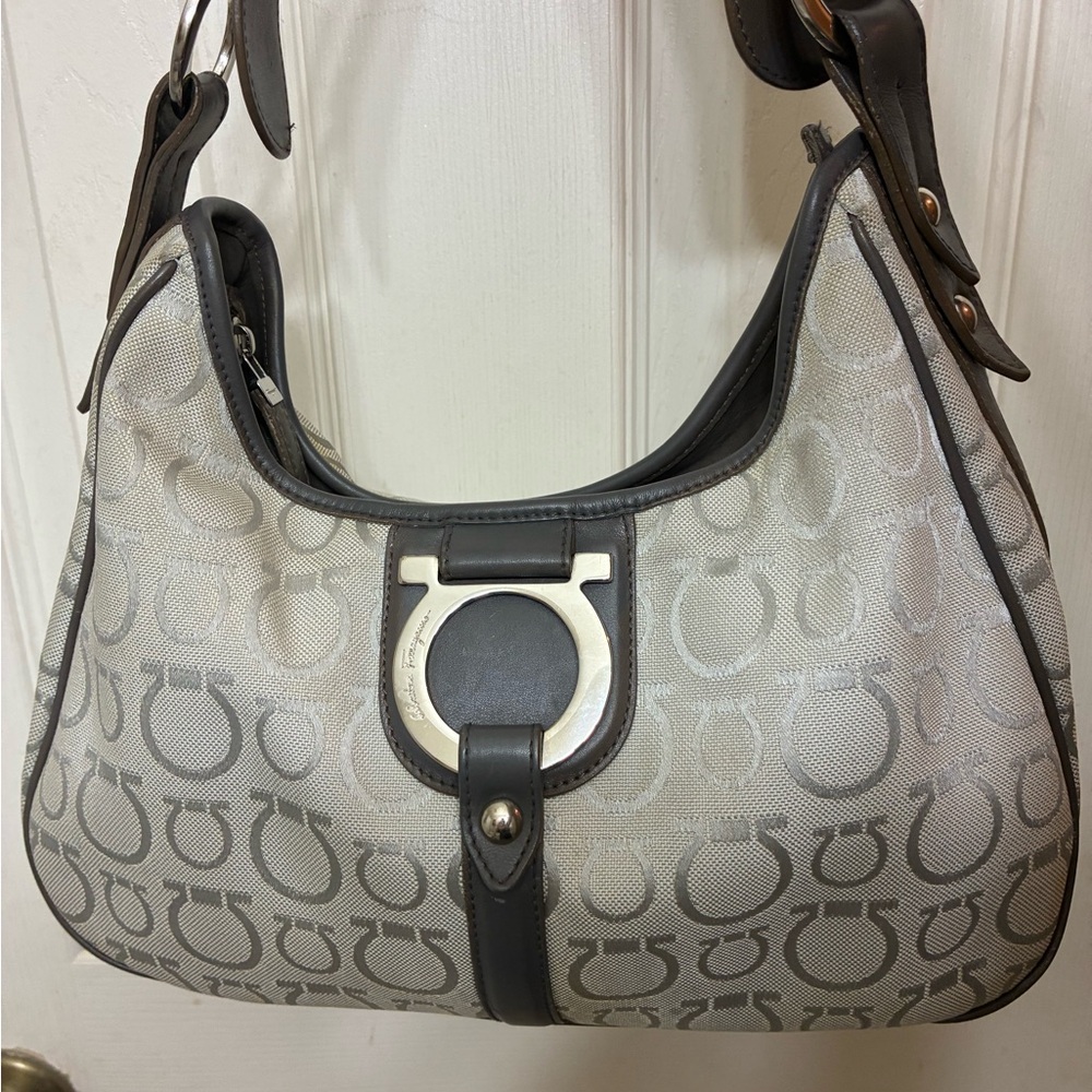 SALE! Salvatore Ferragamo Authentic Beige and Brown Hobo Bag with COA